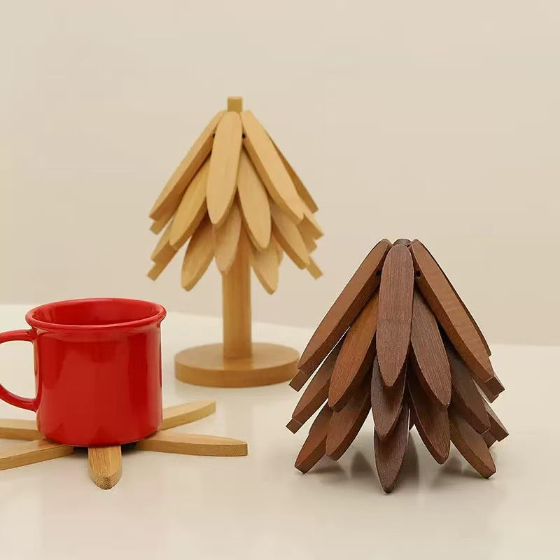 Juego de Posavasos de Bambú Resistentes al Calor con Diseño de Árbol