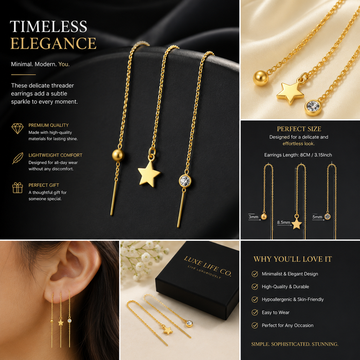 Titanium Steel Tassel Star Crystal Drop Earrings